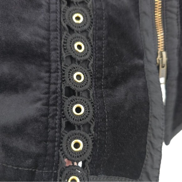 Free People Margot Black Velvet Jacket Lace Inset Grommets Regency Core Zip Up - Picture 7 of 16